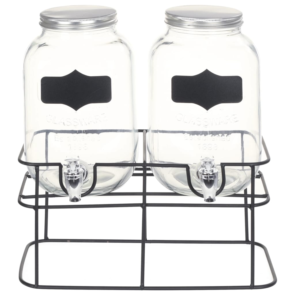 VidaXL Drankdispensers 2 st met standaard 2 x 4 L glas