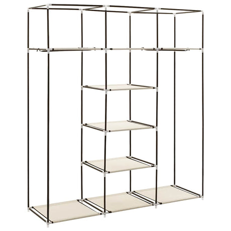 Vidaxl kledingkast met vakken en stangen 150x45x175 cm stof crème