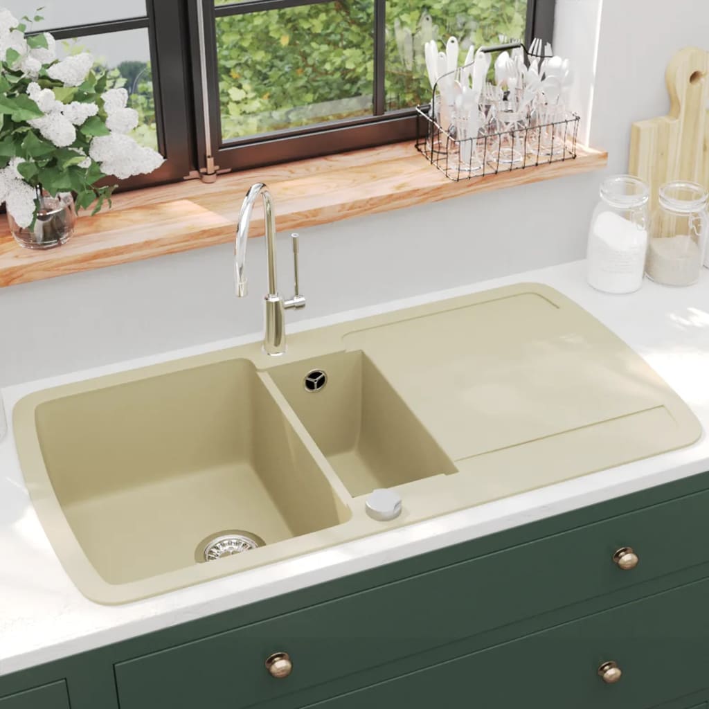 Vidaxl gootsteen dubbele bakken graniet beige