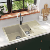 Vidaxl gootsteen dubbele bakken graniet beige