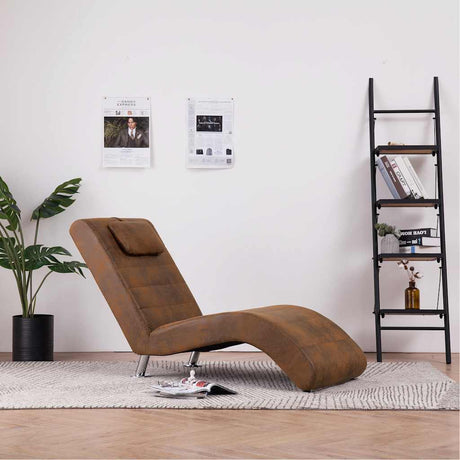 Vidaxl chaise longue met kussen kunstsuède bruin