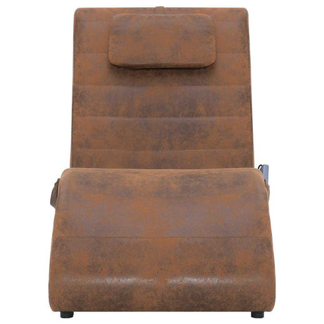 Vidaxl massage chaise longue met kussen kunstsuède bruin
