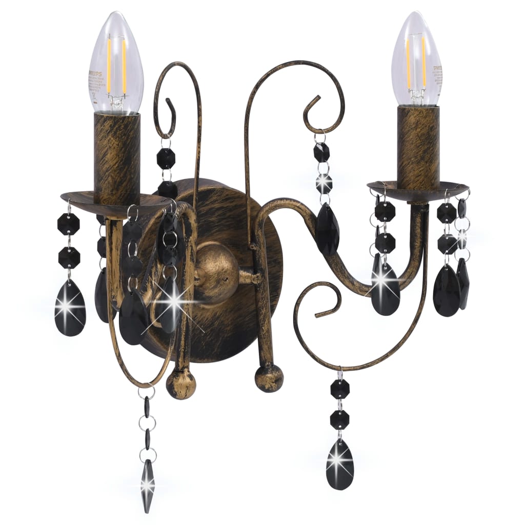 Vidaxl wandlamp met kralen 2xe14 antiekzwart