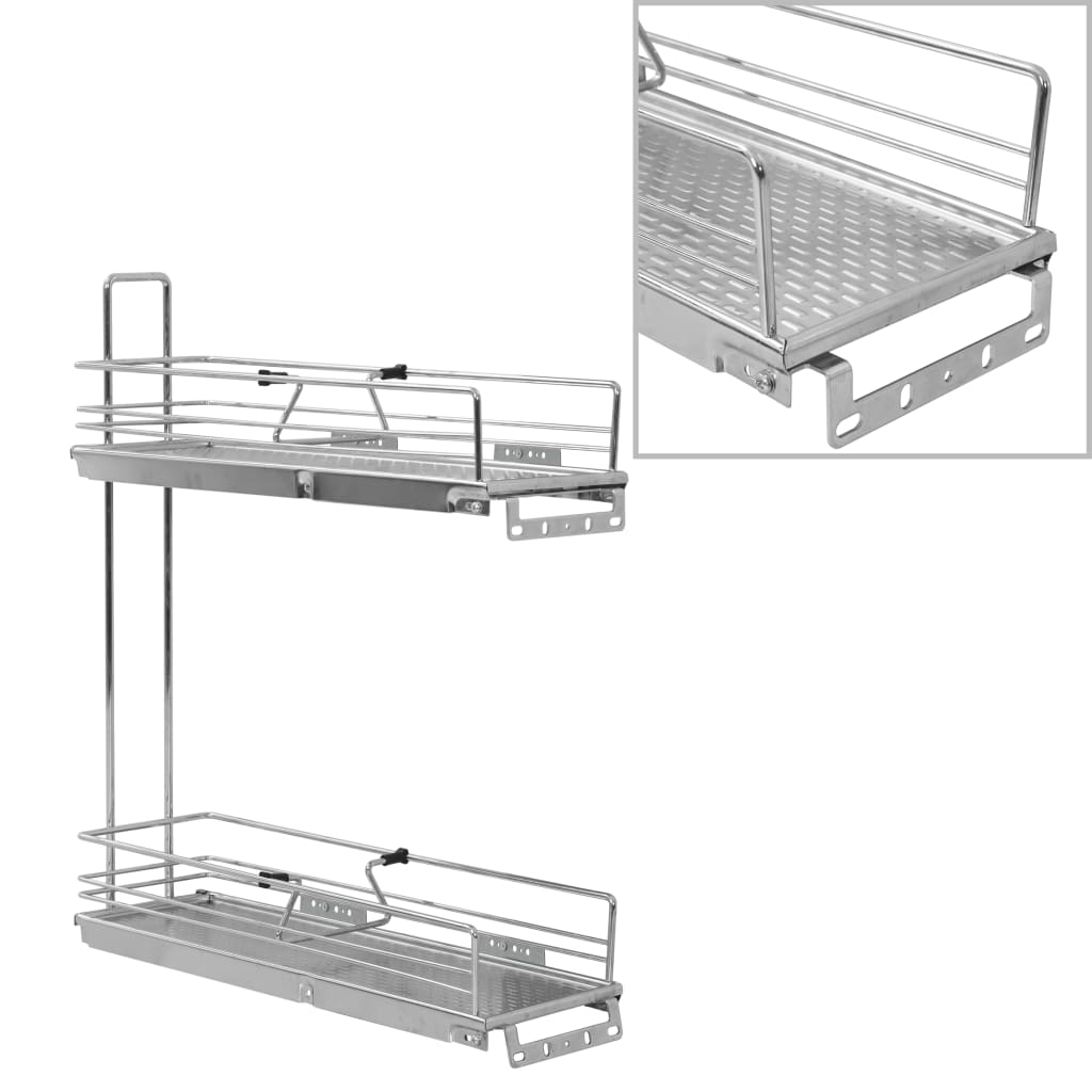 VidaXL Draadmand keuken uittrekbaar 2-laags 47x15x54,5cm zilverkleurig