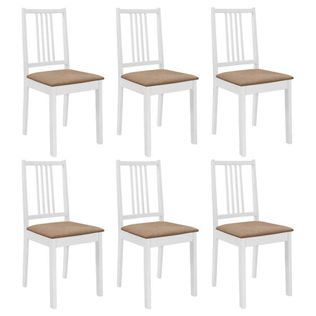 Vidaxl eetkamerstoelen met kussens 6 st massief hout wit