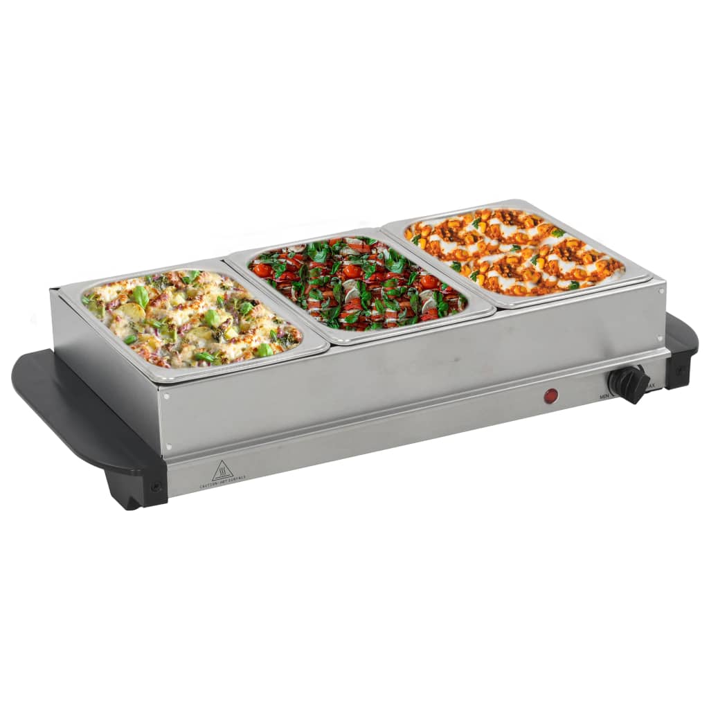 VidaXL Buffetwarmer 200 W 3x1,5 L roestvrij staal