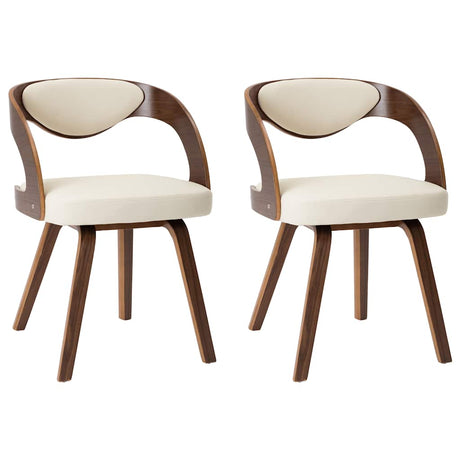 Vidaxl eetkamerstoelen 2 st gebogen hout en kunstleer crèmekleurig