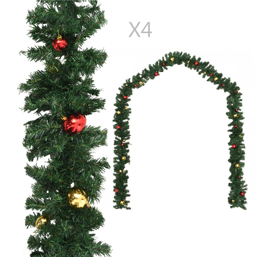 Vidaxl kerstslingers 4 st met kerstballen 270 cm pvc groen