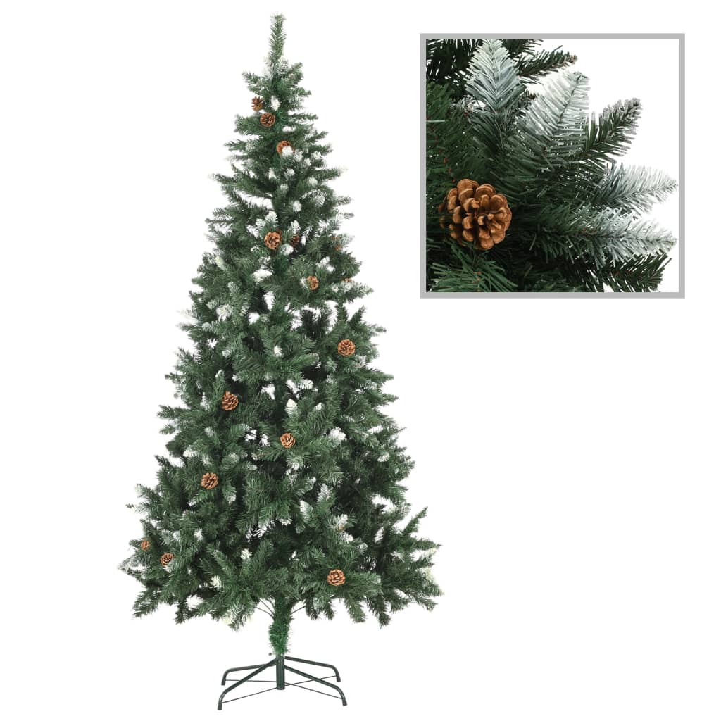 Vidaxl kunstkerstboom met dennenappels en wit glitter 210 cm