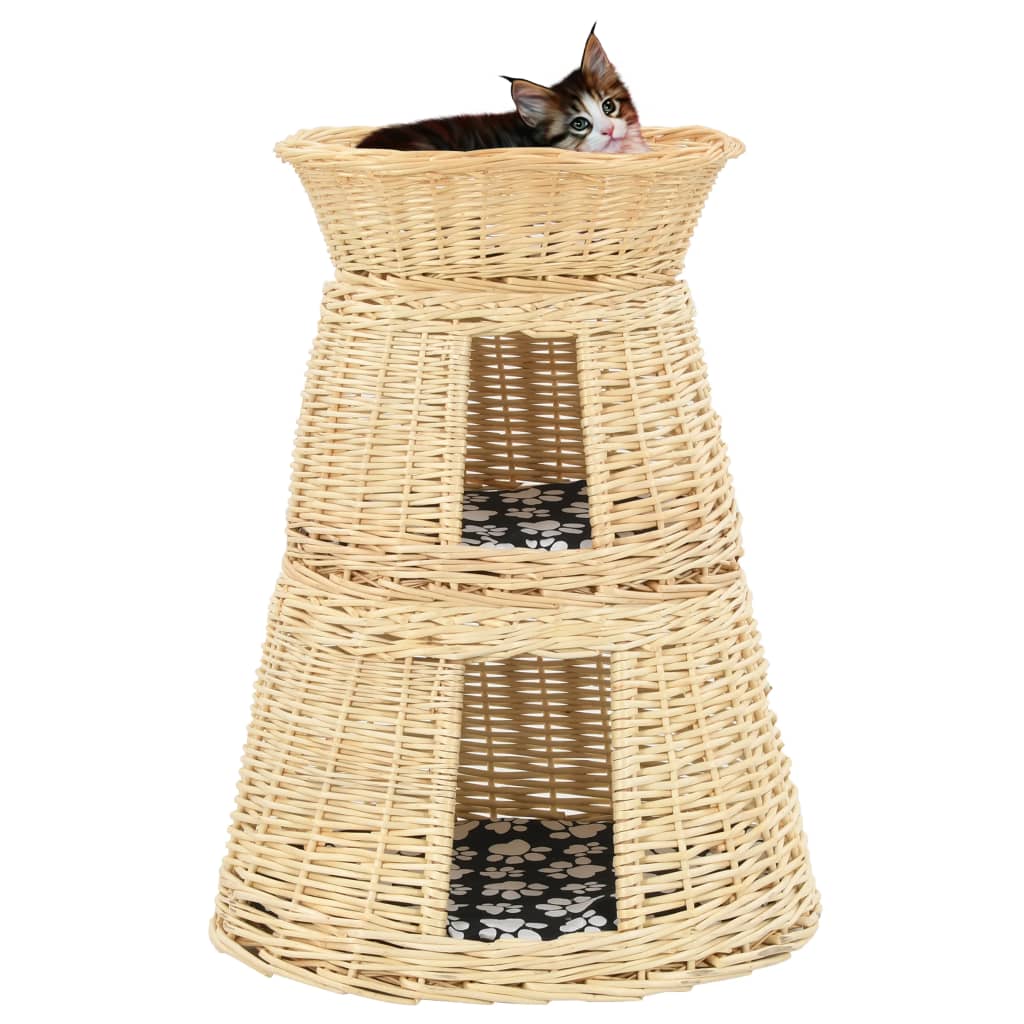 Vidaxl 3-delige kattenmandset met kussens 47x34x60cm natuurlijk wilgen