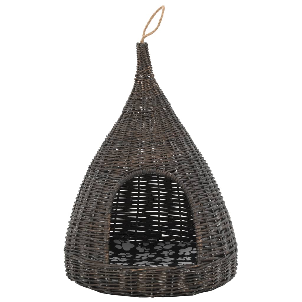 Vidaxl kattenhuis met kussen tipi 40x60 cm natuurlijk wilgen grijs