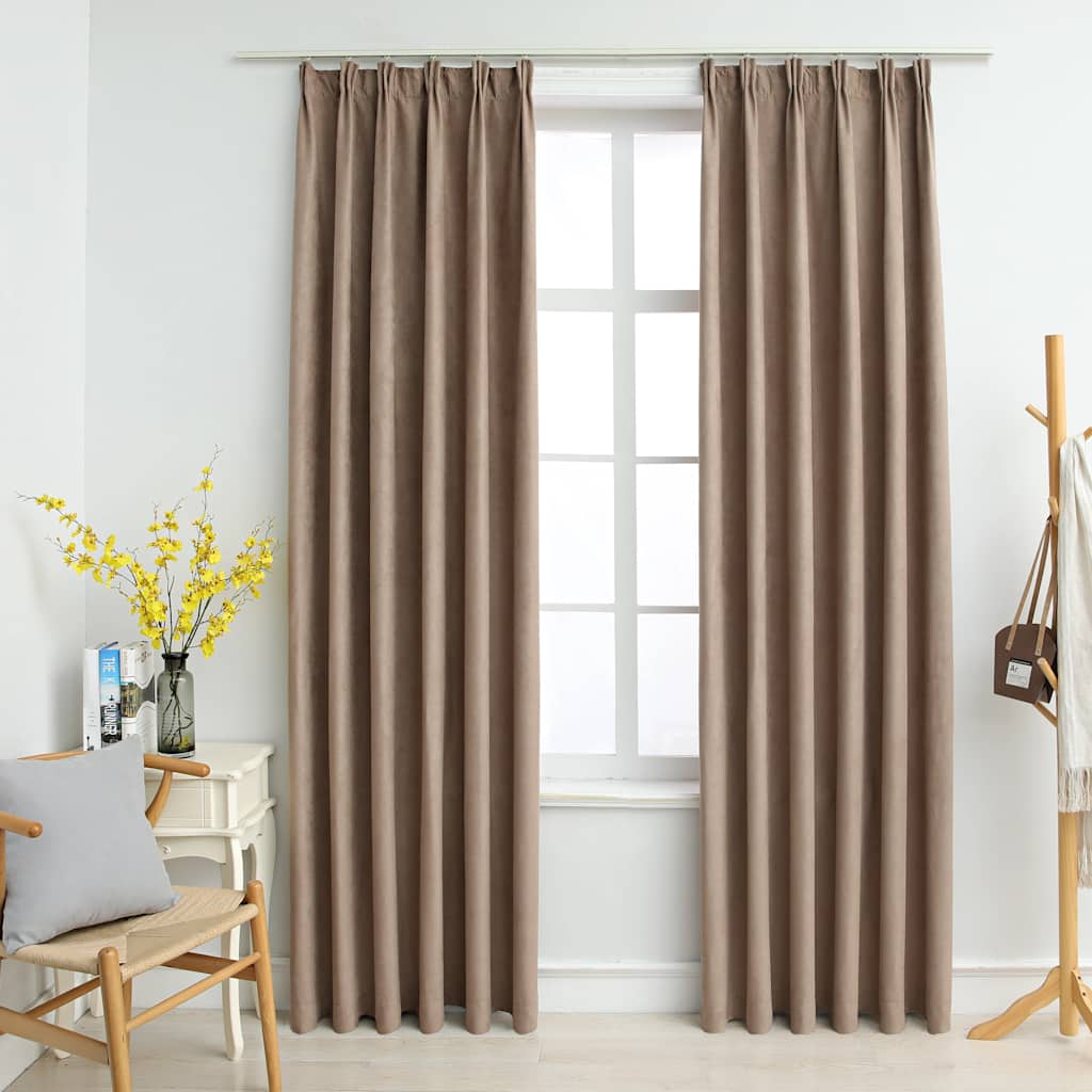 Vidaxl gordijnen verduisterend met haken 2 st 140x175 cm taupe