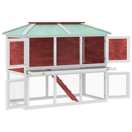 Vidaxl konijnenhok twee verdiepingen hout rood