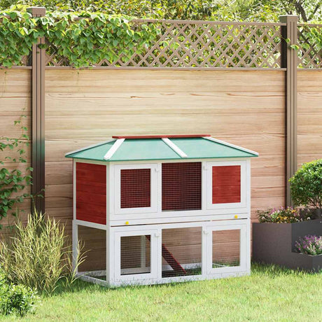 Vidaxl konijnenhok twee verdiepingen hout rood