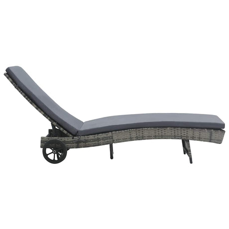 Vidaxl ligbed met wielen en kussen poly rattan antraciet