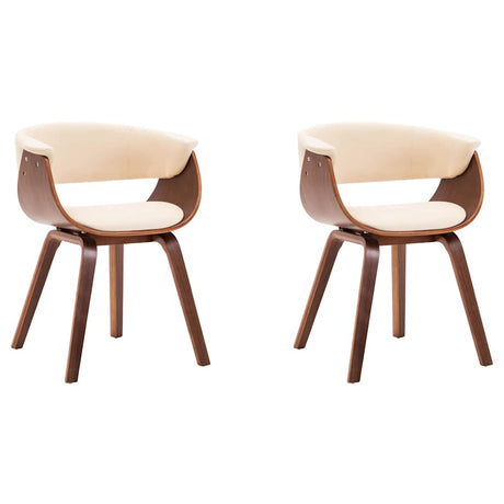 Vidaxl eetkamerstoelen 2 st gebogen hout en kunstleer crèmekleurig