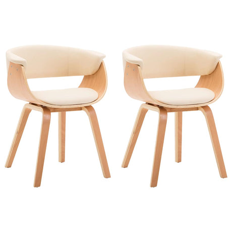 Vidaxl eetkamerstoelen 2 st gebogen hout en kunstleer crèmekleurig