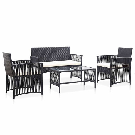 Vidaxl 4-delige loungeset met kussen poly rattan zwart