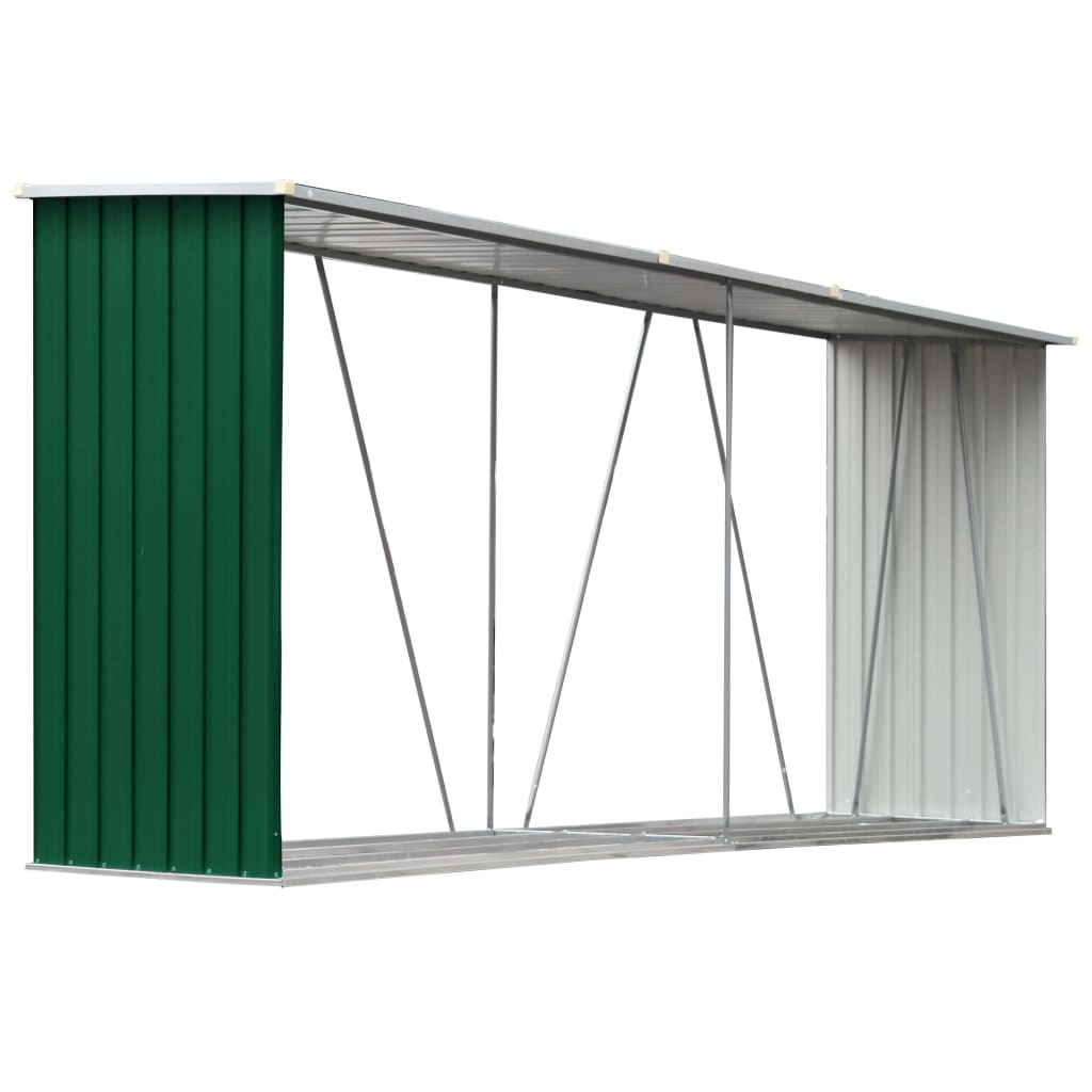 Vidaxl haardhoutschuur 330x84x152 cm gegalvaniseerd staal groen