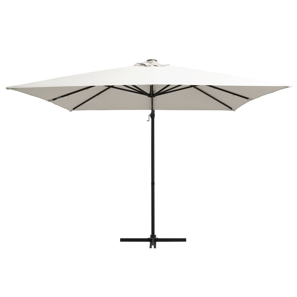 Vidaxl zweefparasol met led en stalen paal 250x250 cm zandkleurig