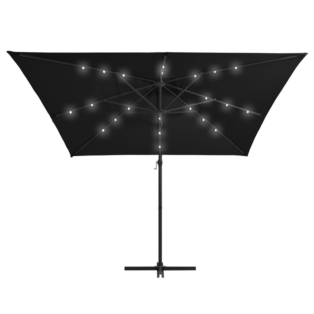 Vidaxl zweefparasol met led en stalen paal 250x250 cm zwart