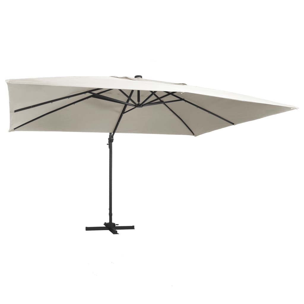 Vidaxl zweefparasol met led en aluminium paal 400x300 cm zandkleurig