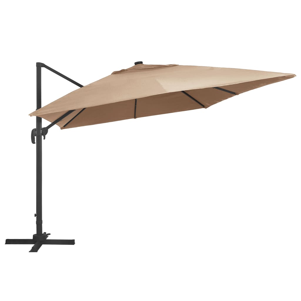 Vidaxl zweefparasol met led en aluminium paal 400x300 cm taupe