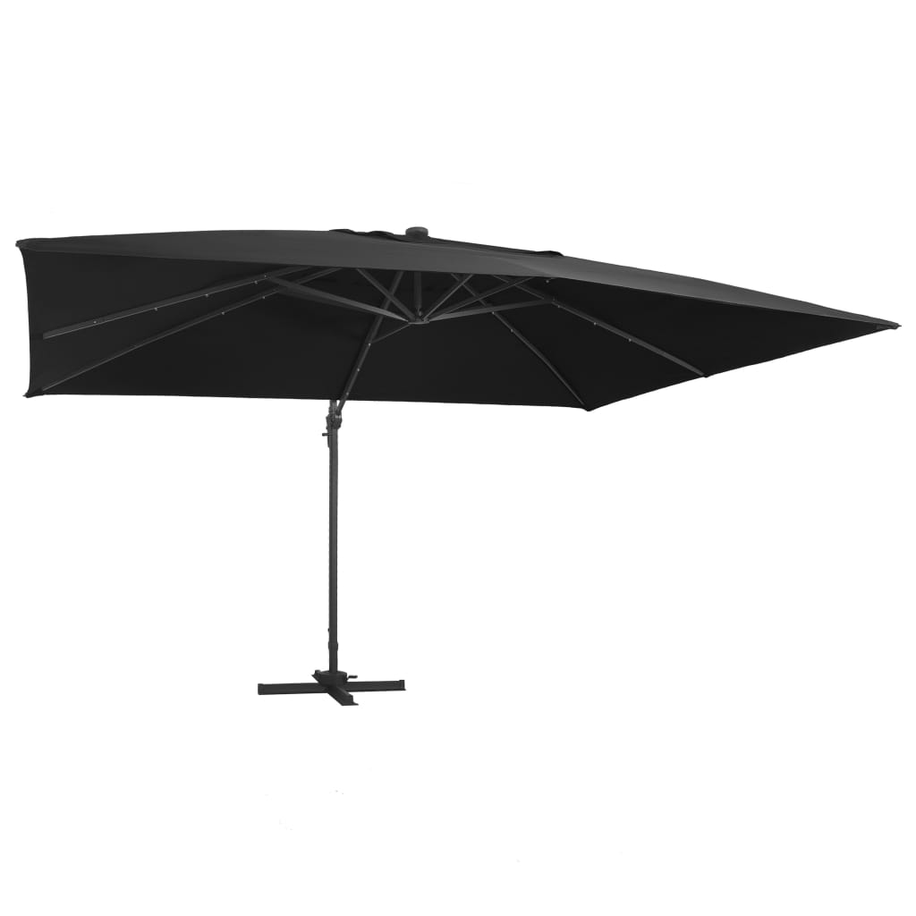 Vidaxl zweefparasol met led-verlichting en paal 400x300 cm zwart