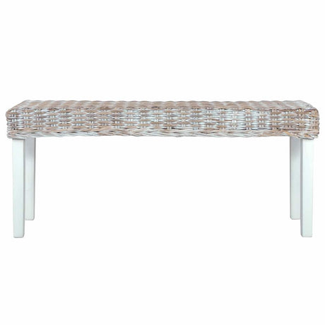 Vidaxl bankje 110 cm natuurlijk kubu rattan en massief mahoniehout wit