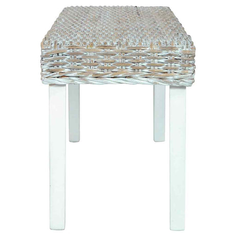 Vidaxl bankje 110 cm natuurlijk kubu rattan en massief mahoniehout wit