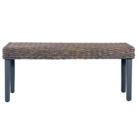 Vidaxl bankje 110 cm natuurlijk kubu rattan en massief mahoniehout grijs