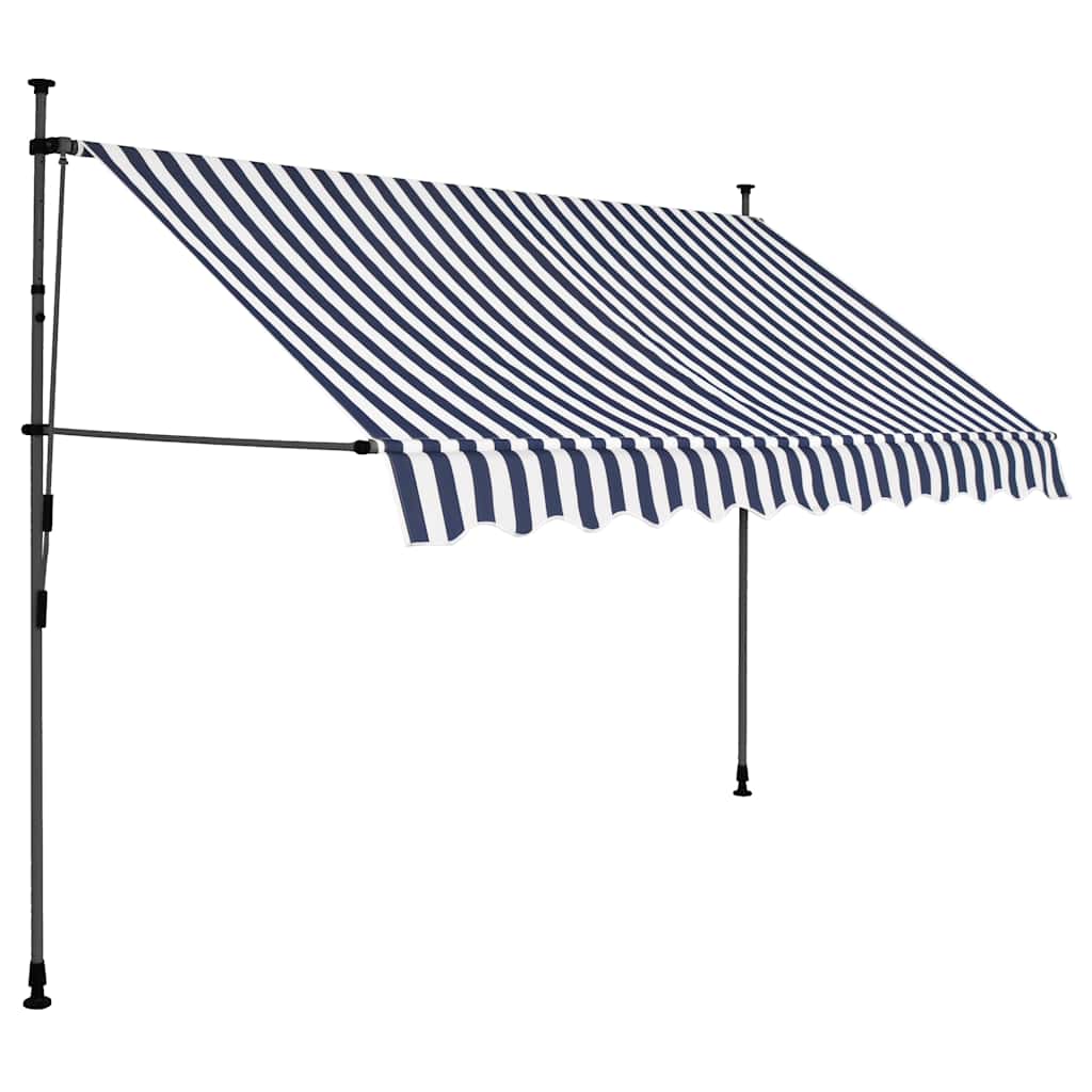 Vidaxl luifel handmatig uitschuifbaar met led 250 cm blauw en wit