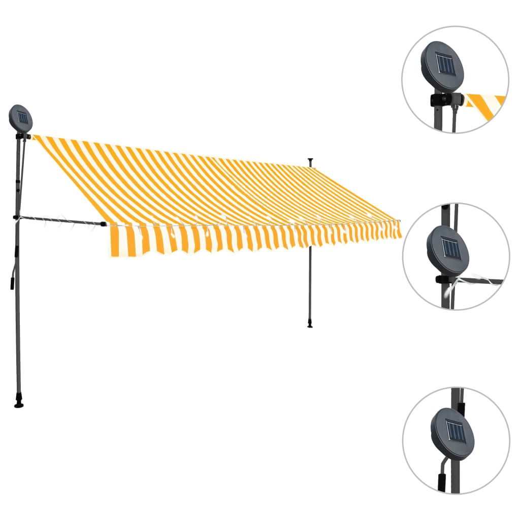 Vidaxl luifel handmatig uitschuifbaar met led 350 cm wit en oranje