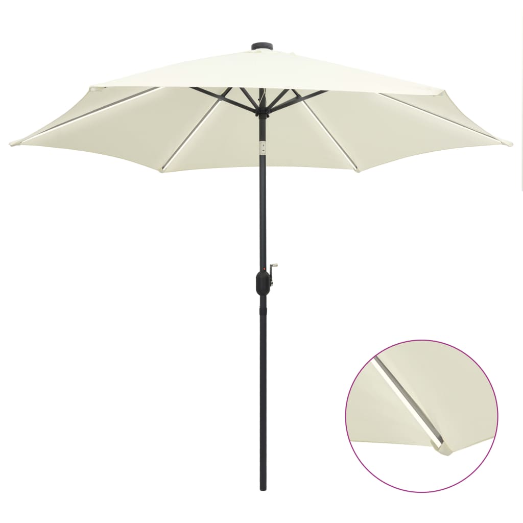 Vidaxl parasol met led-verlichting en aluminium paal 300 cm zandwit