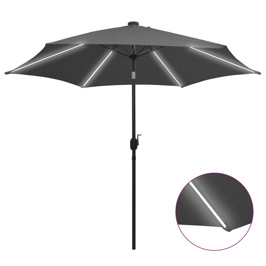 Vidaxl parasol met led-verlichting en aluminium paal 300 cm antraciet