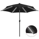 Vidaxl parasol met led-verlichting en aluminium paal 300 cm zwart