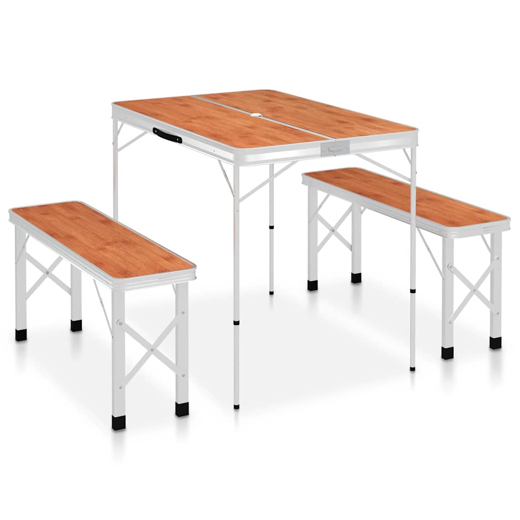Vidaxl campingtafel inklapbaar met 2 banken aluminium bruin