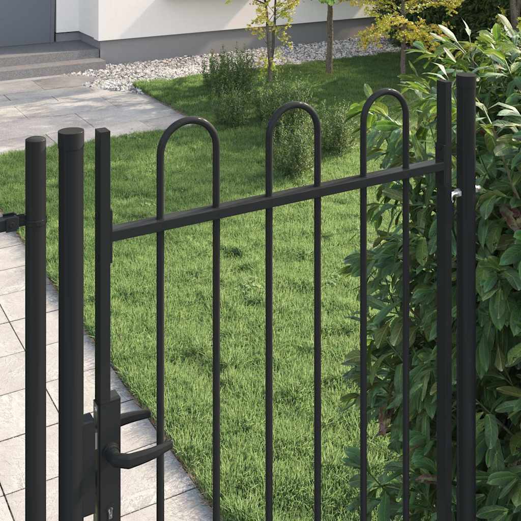 Vidaxl poort met gebogen bovenkant enkel 1x1,75 m staal zwart