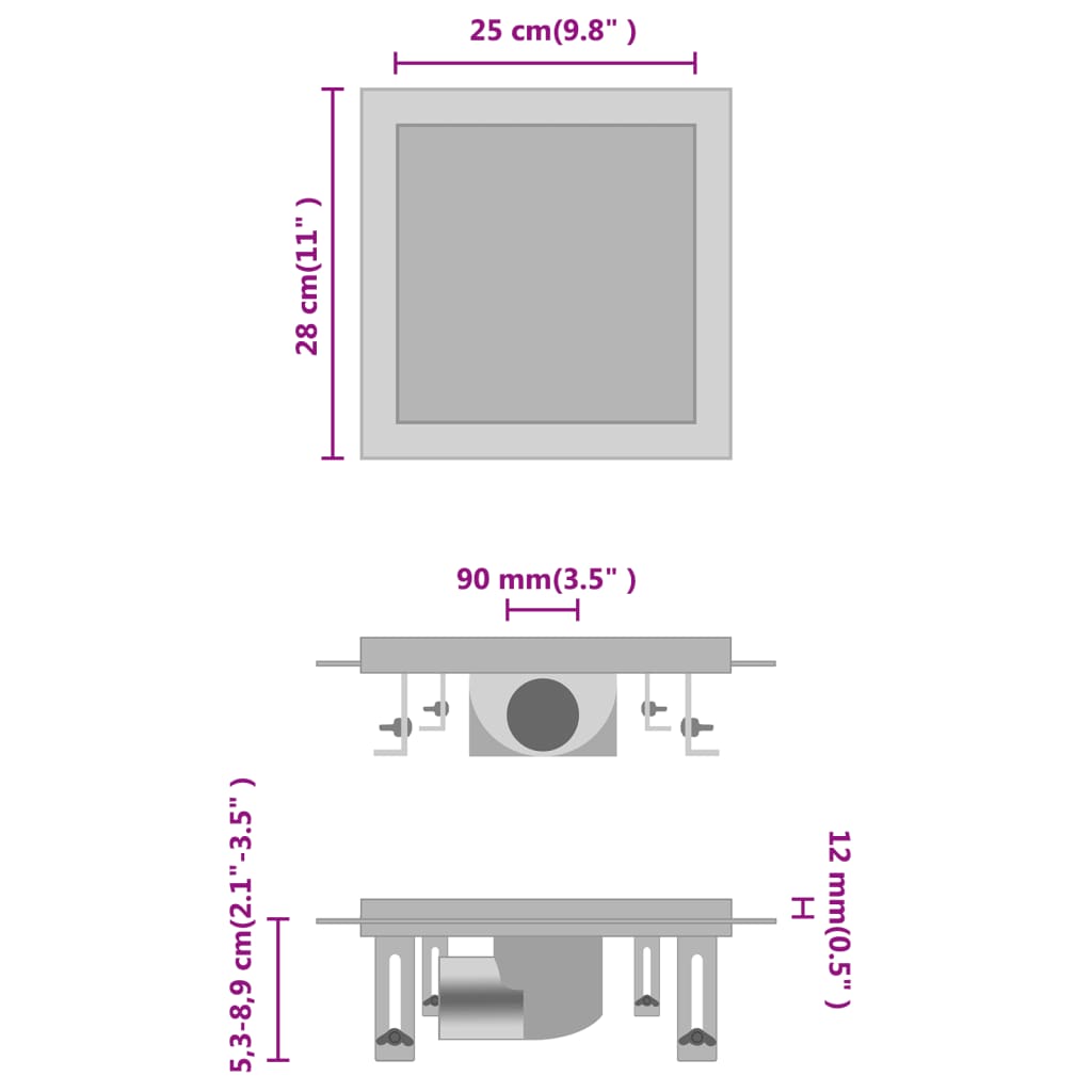 VidaXL Doucheafvoer met 2-in-1 deksels 28x28 cm roestvrij staal