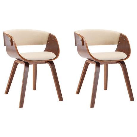 Vidaxl eetkamerstoelen 2 st gebogen hout en kunstleer crèmekleurig