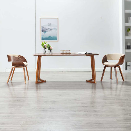Vidaxl eetkamerstoelen 2 st gebogen hout en kunstleer crèmekleurig