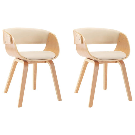 Vidaxl eetkamerstoelen 2 st gebogen hout en kunstleer crèmekleurig