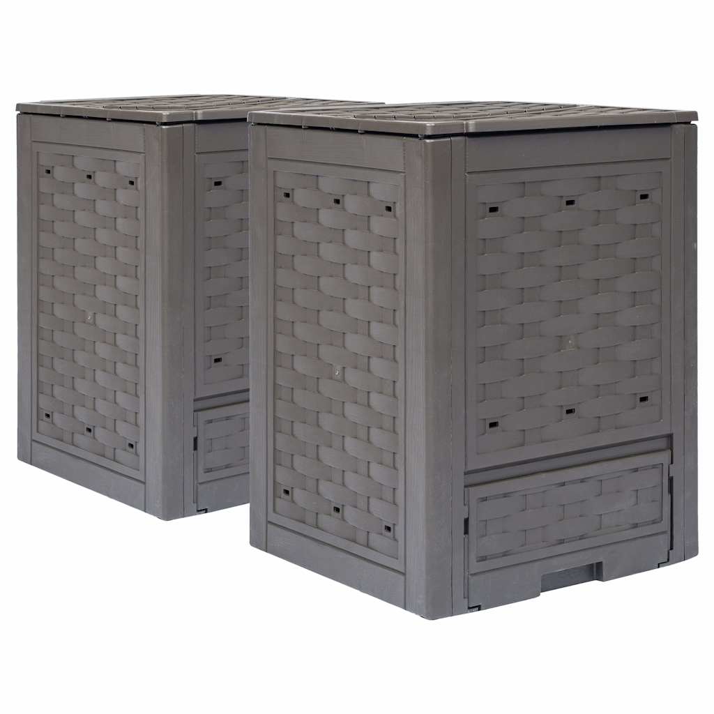 Vidaxl compostbakken 2 st 600 l 60x60x83 cm kunststof rattan bruin