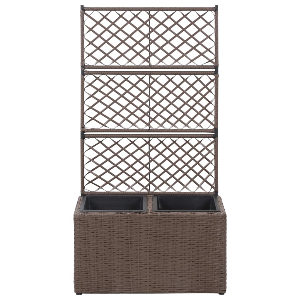 Vidaxl latwerkplantenbak verhoogd met potten 58x30x107 cm rattan bruin