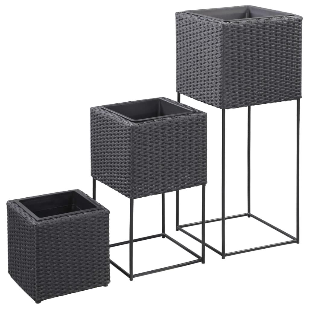 Vidaxl plantenbakken verhoogd 3 st poly rattan zwart