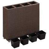 VidaXL Plantenbak verhoogd met 4 potten 80x22x79 cm poly rattan bruin