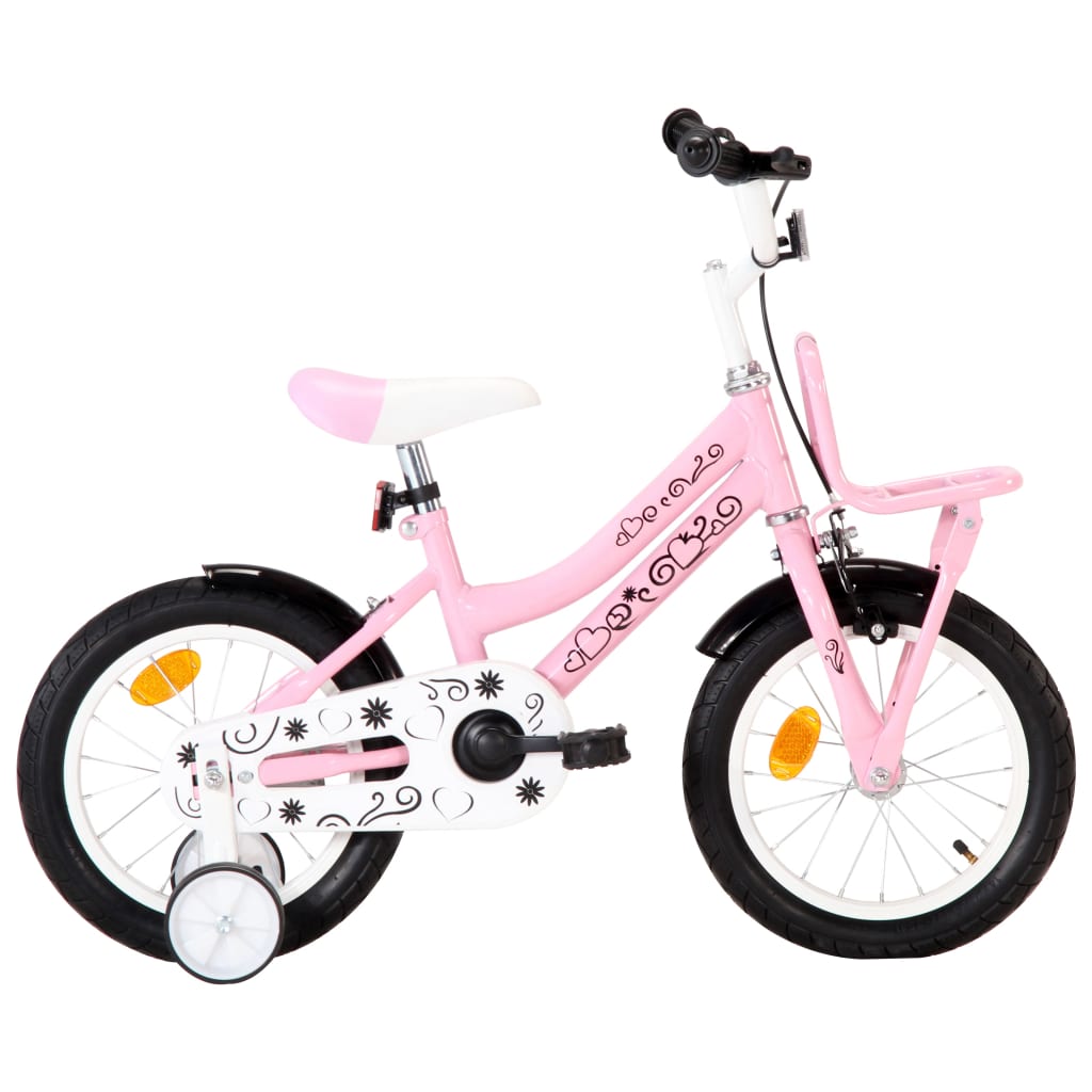 Vidaxl kinderfiets met voordrager 14 inch wit en roze