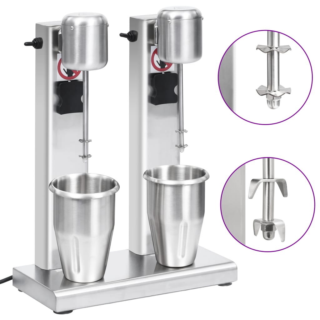 Vidaxl milkshake mixer met dubbele bekers roestvrij staal 2 l