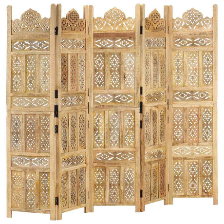 Vidaxl kamerscherm 5 panelen handgesneden 200x165 cm massief mangohout
