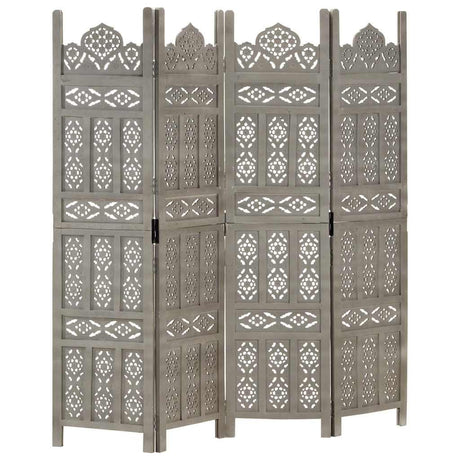 Vidaxl kamerscherm 4 panelen handgesneden 160x165 cm mangohout grijs